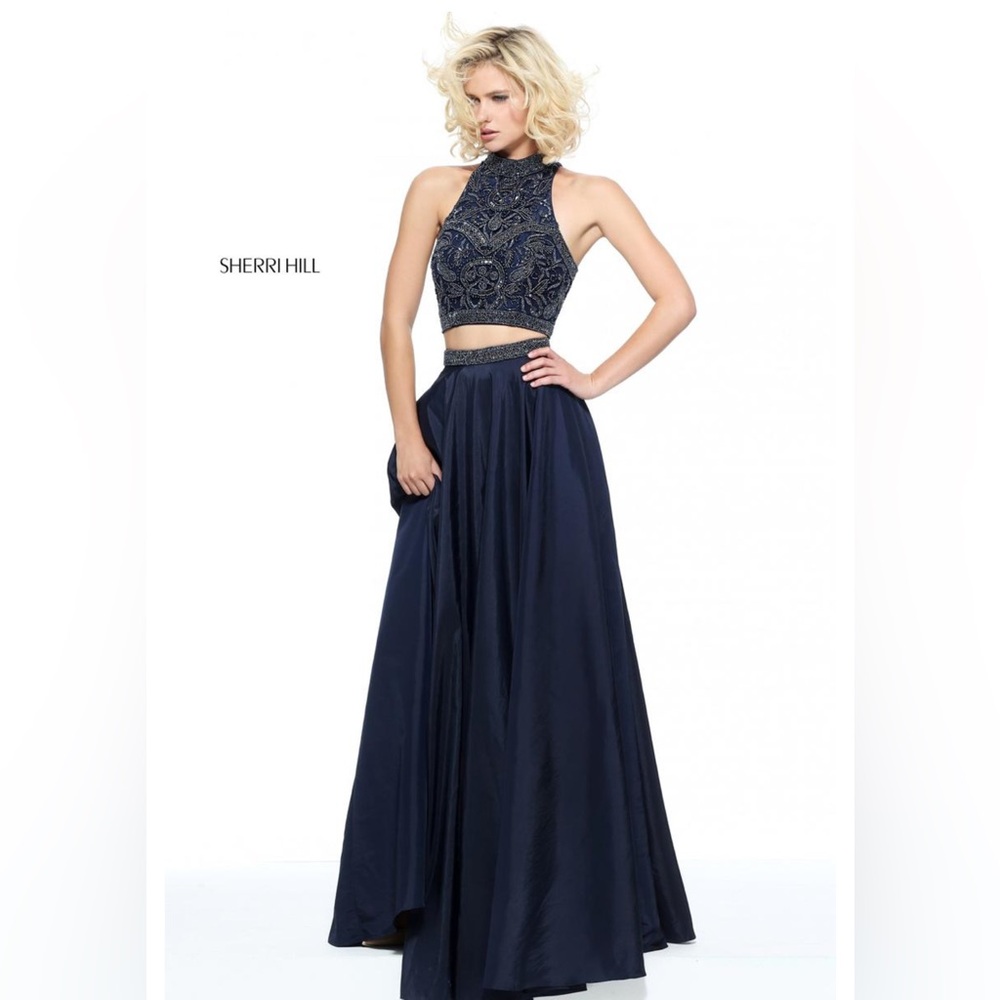 Sherri Hill Navy Blue Two Piece Ball Gown 51061